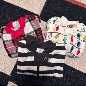 HANNA ANDERSSON Set of Three Onesies - Plaid, Striped, and Festive Lights NWOT